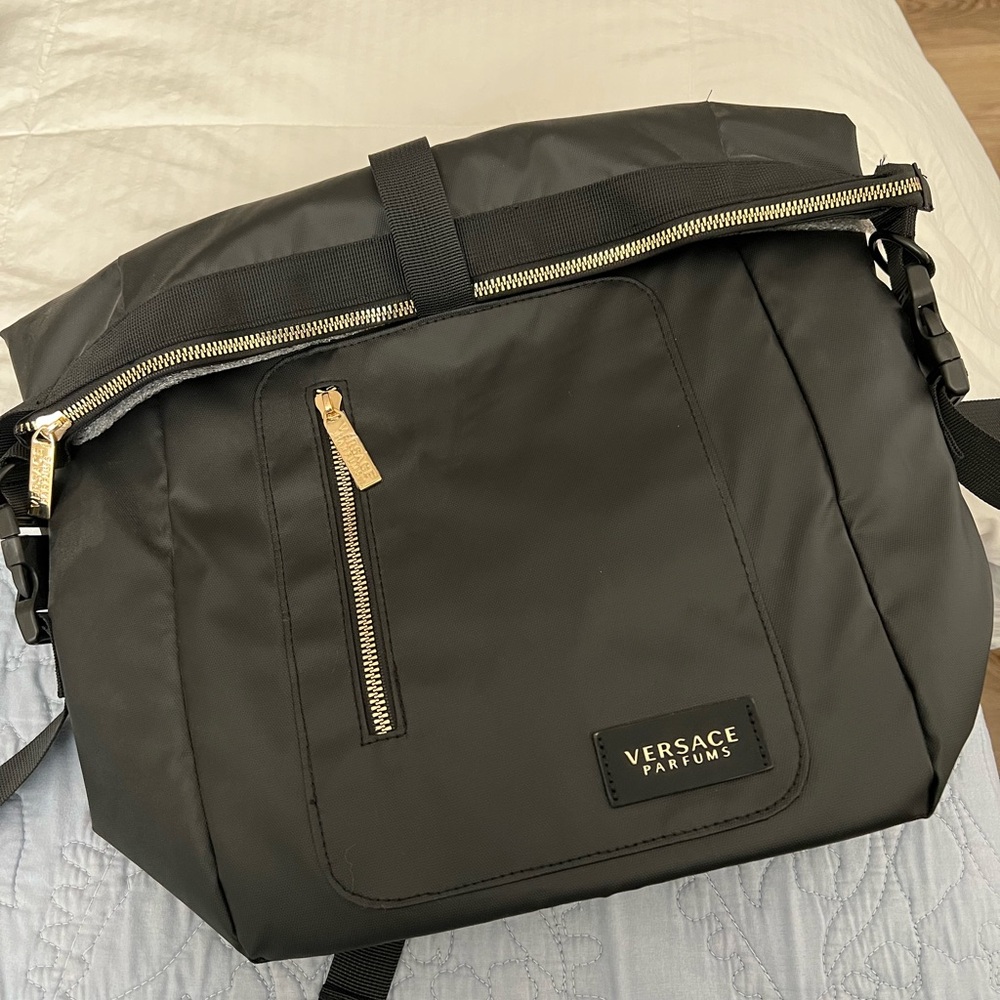 Versace Black Messenger Bag with Gold Accents